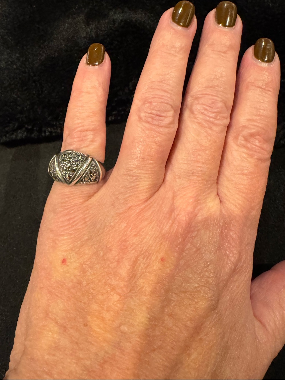 Sterling Silver 925 Marcasite Shield Ring Art Deco Style Size 6.5 7